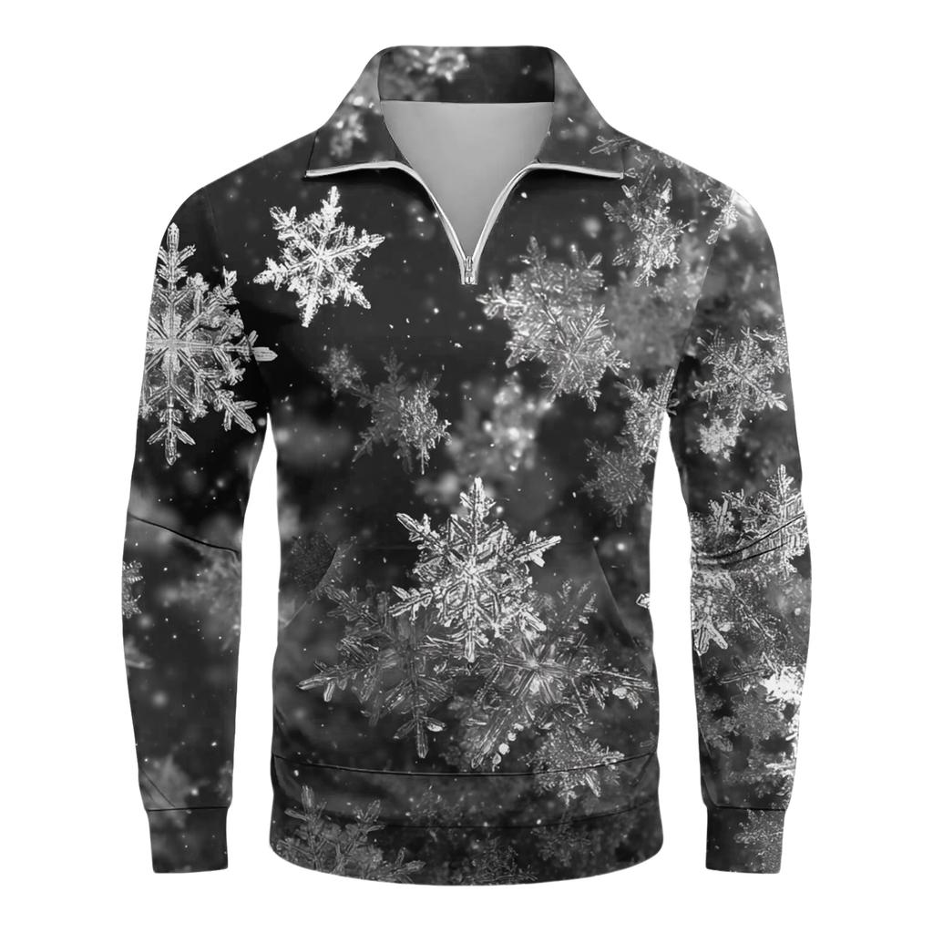 Men's Loose Casual 1/4 Zip Sweatshirt Fashion Printed Long Sleeve Top With Pockets