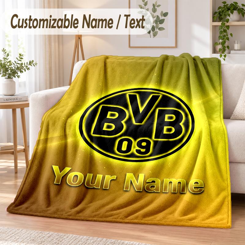 Custom Text Flannel Blanket Borussia Dortmund Print Warm Cozy Blanket Home Sofa Bedding