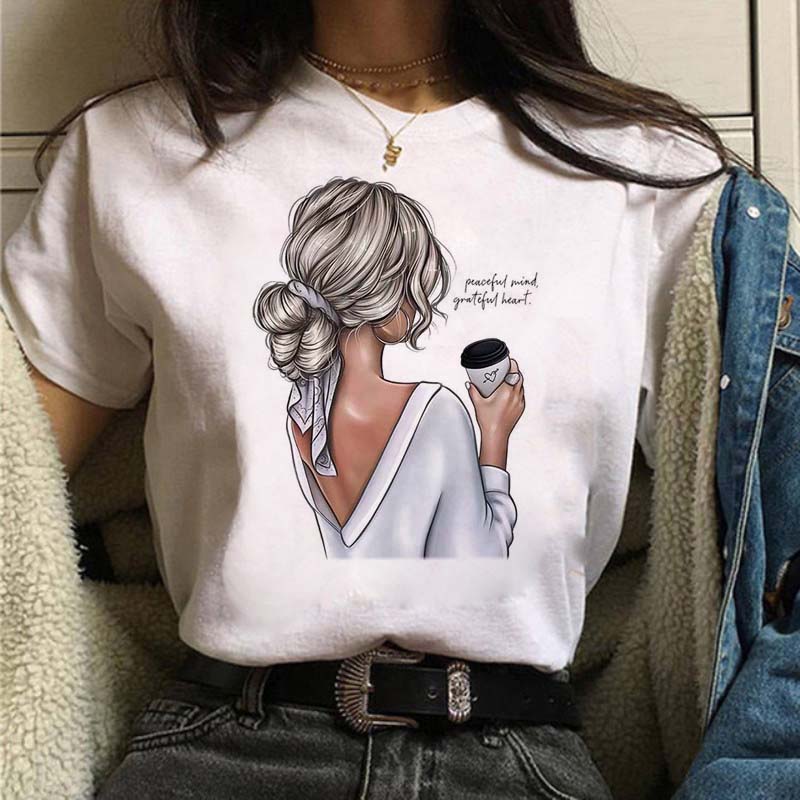 

Women T Shirt Fashion Casual Female Print Shirt Loose Women Oneck Tops Harajuku 90s Girls Kawaii T Shirt Korean Style Clothes S