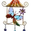 Paitned Bird Butterfly Metal Glass Wind Chimes Garden Wind Catcher for Outside Hanging Pendant Ornament Home Window Decor