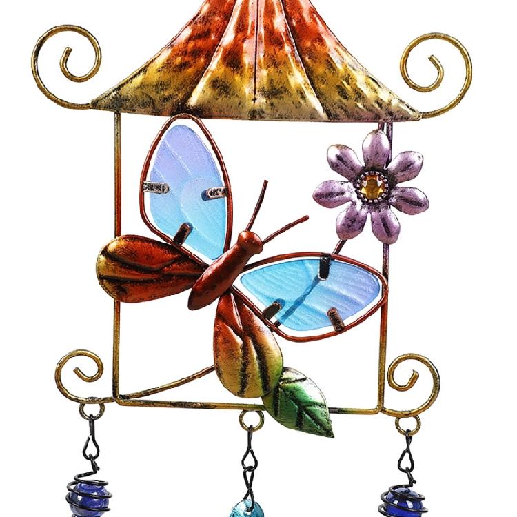 Paitned Bird Butterfly Metal Glass Wind Chimes Garden Wind Catcher for Outside Hanging Pendant Ornament Home Window Decor