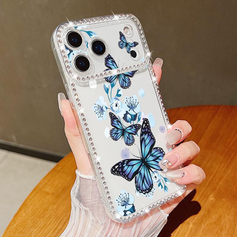 Butterfly Printing Bling Diamond Case For iPhone 17 Air 16e 16 14 15 13 17 Pro Max 15 16 Plus 17 Soft TPU Silicone Phone Cover