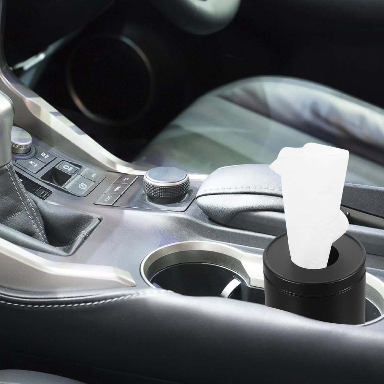 Alipis Car Tissue Box Holder Round Refillable Aluminum Alloy Cylinder Container 6.3 Inch Compact Multi-Functional Car Cup Holder Tissue Dispenser for