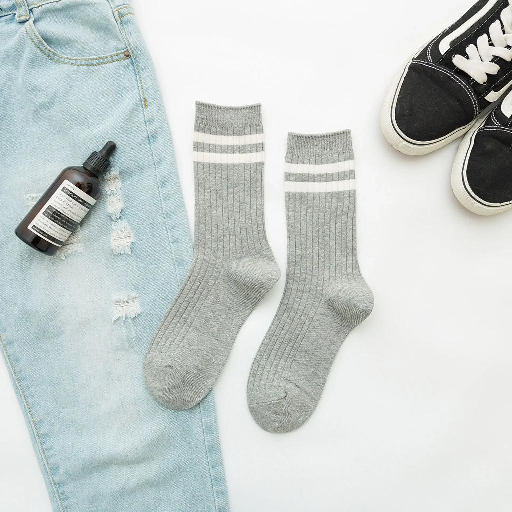 Retro Striped Sports Women Socks Japanese Fashion High School Girls Socks Casual Fashion Harajuku Streetwear Knitting Long Socks