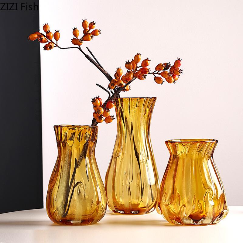 Creatieve Amberkleurige Glazen Vaas Hydroponische Plantenbakken Tafeldecoratie Bloemschikking Bloemenvaas Kamer Esthetische Decoratie
