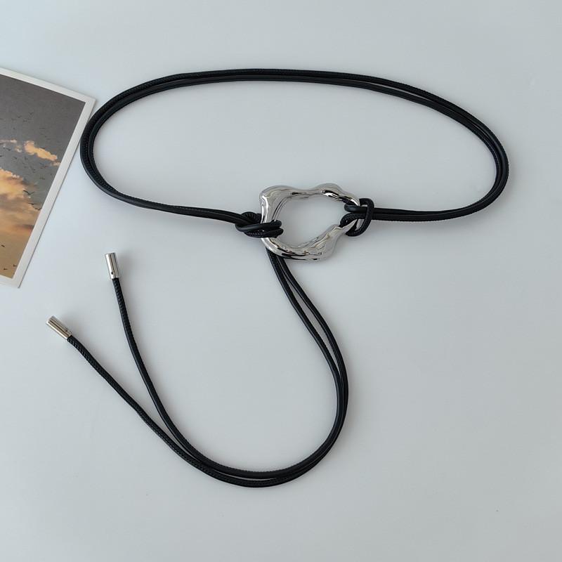 Minimalist Leather Black Dress Belt Alloy Buckle Fine Width Casual Looks