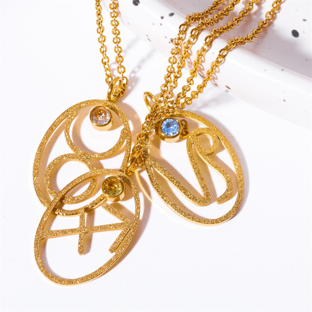 Turquoise Zodiac Rune Necklace with Stainless Steel and Gold Clavicle Chain