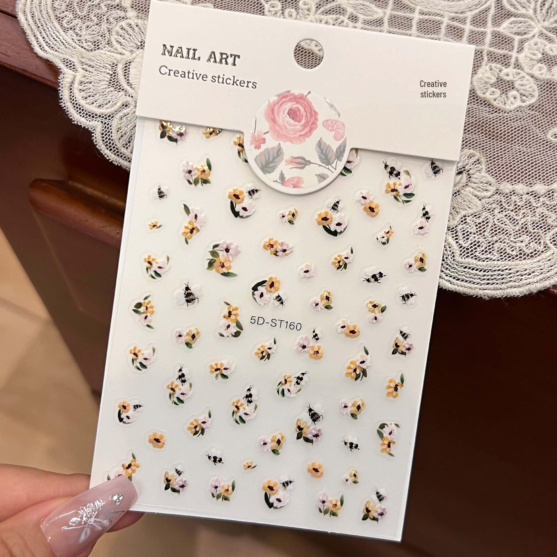 

5D Fresh Pastoral Flower Nail Stickers: 3D Stereoscopic, Thin, Decorative Nail Art
