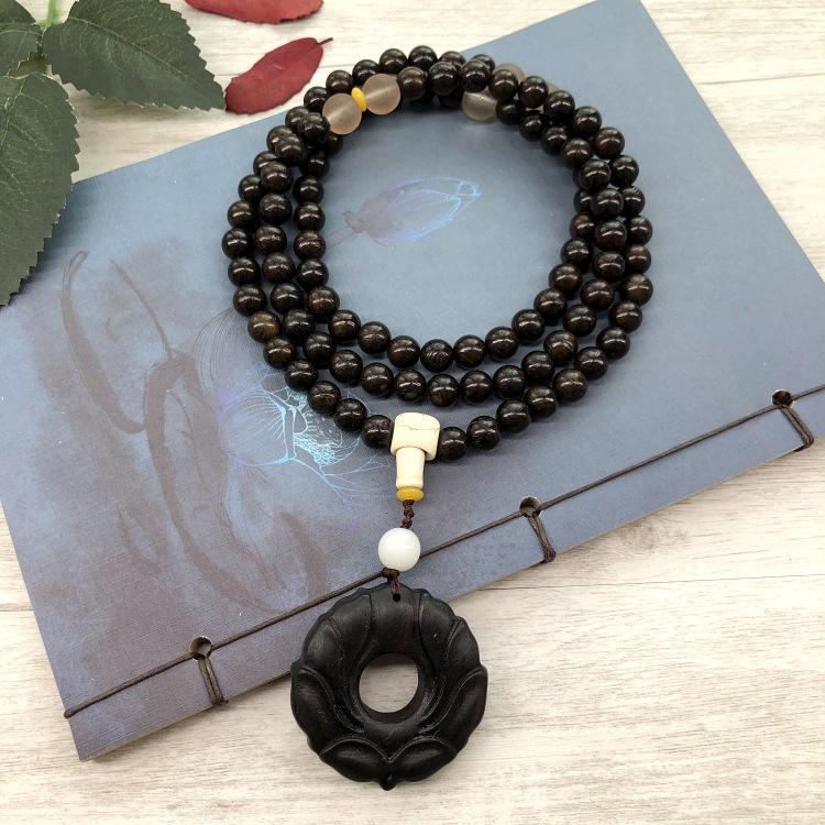 Retro Literary and Artistic Ebony Long Necklace, Men's and Women's Clothes Accessories Pendant, Versatile Sweater Chain Pendant
