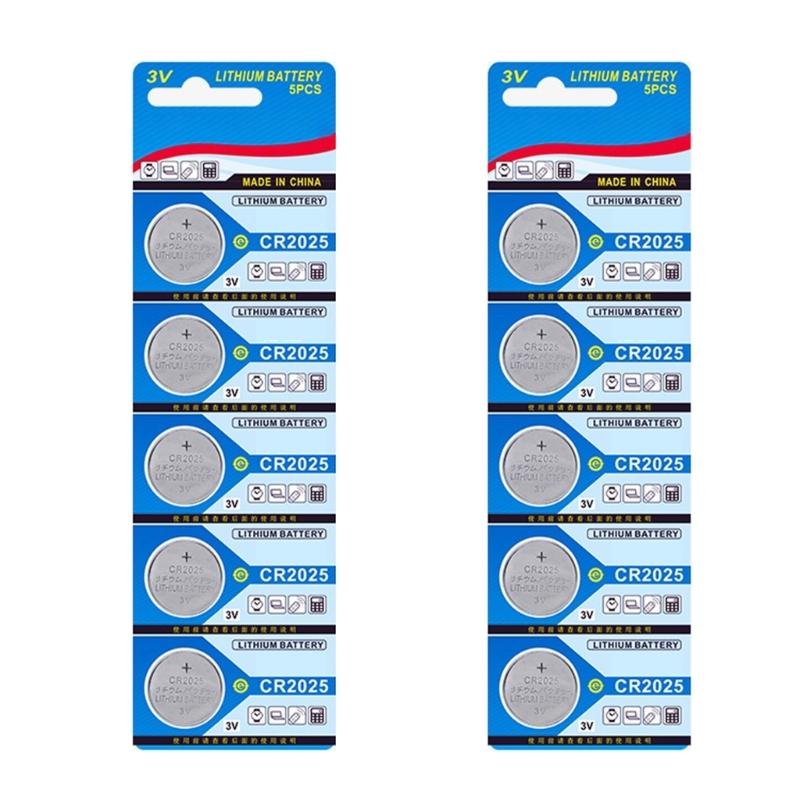 Multipacks of 5/10 CR2025 Lithium Button Cells, 3V Power Sources CR2025 3V Lithium Coin For Remote Controls, Watches,