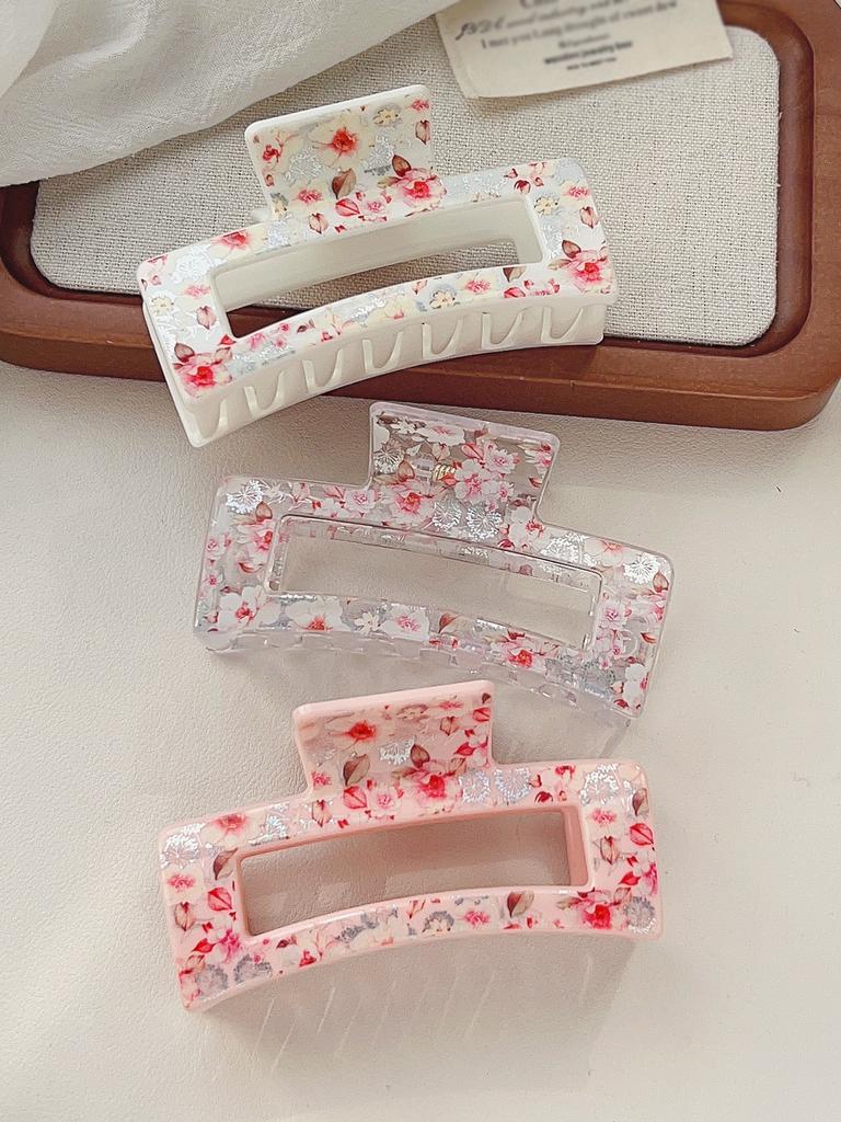 Flower Print Korean Style Barrettes for Women Square Hair Claw Clip  Hair Clamps Hairpin Strong Hold Hair Accessories Girl Gift