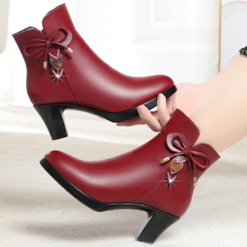 High-heeled Ankle Boots, Autumn and Winter Women's Leather Shoes, Fashion Boots, Cotton Boots