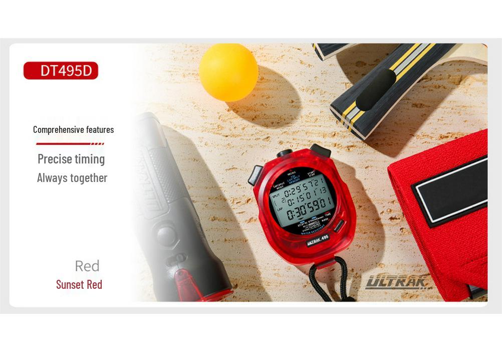 ULTRAK DT495E Electronic Stopwatch, 100-Lap, 3-Row Display, Portable Timer for Track and Field Training