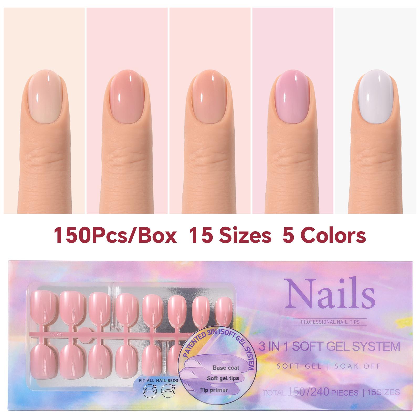

150 шт., накладные ногти телесного цвета, балетные, полностью покрывающие искусственные ногти, многоразмерные накладные ногти, многоразовые аксессуары для самостоятельного изготовления ногтей