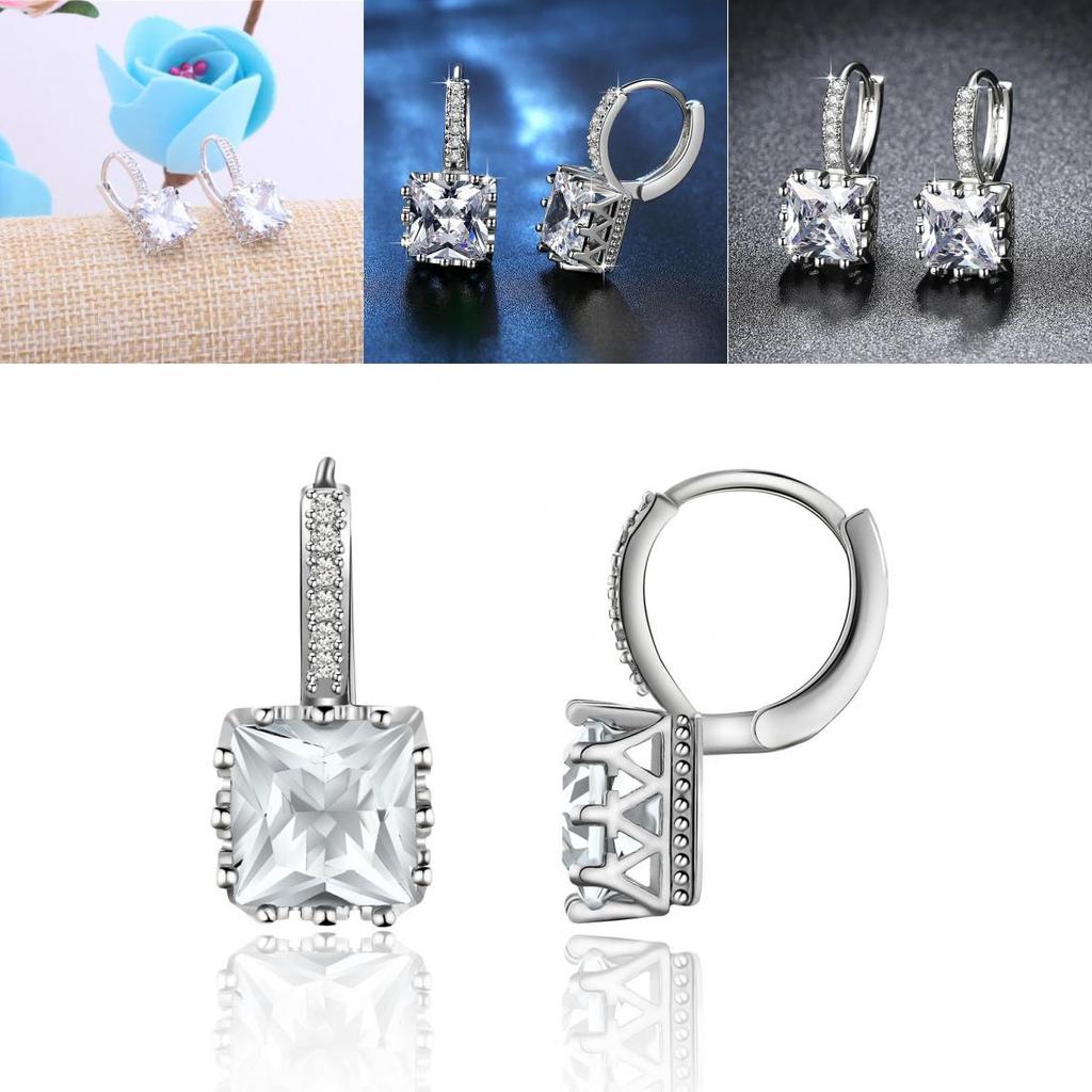 Premium Silver Color Square Ethnic Crystal Dangle Earrings For Stylish Women
