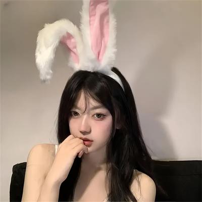 Japońska opaska na głowę z pluszowymi uszami królika w stylu Soft Girl
