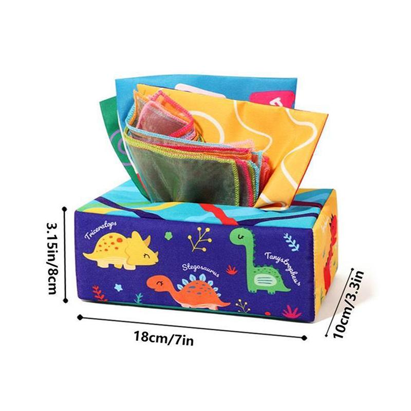 Fun Cartoon Unbreakable Cloth Book Ring Paper Tissue Box Toy - Montessori Baby Toys For 6-12 Months 1 Year Old Boy Girl