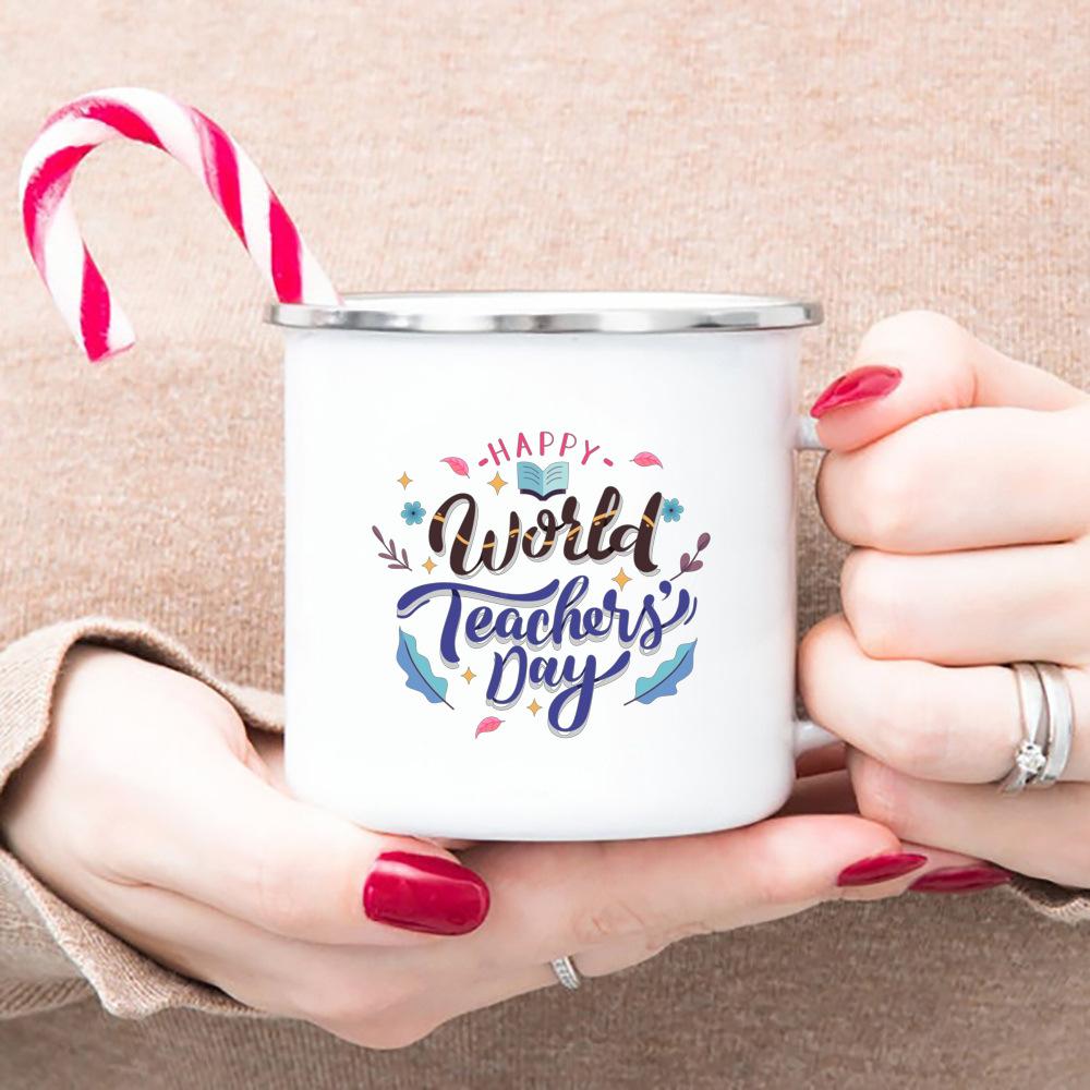 Word Teacher'day Ever Enamel Mugs Teacher's Day Best Original Teacher's Gift Drink Juice Coffee Cocoa Milk Beer Handle Mug