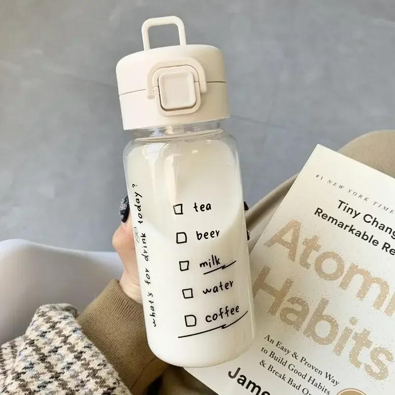 Sticlă de plastic drăguță de 520ml cu pai de desene animate, sticlă de apă portabilă etanșă pentru băut lapte, cafea, ceai