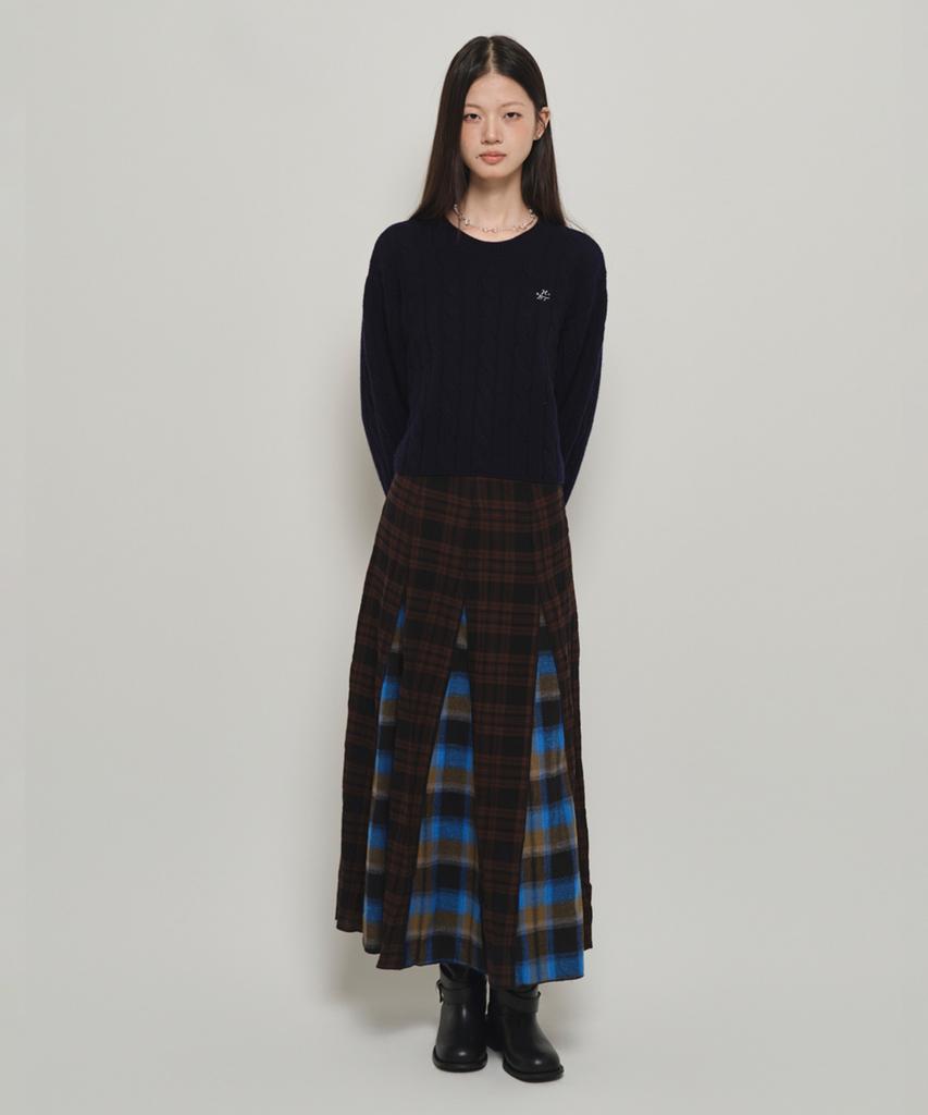 Hombadittingjeu Hbt Check Pattern Flare Skirt (Brown-Blue)