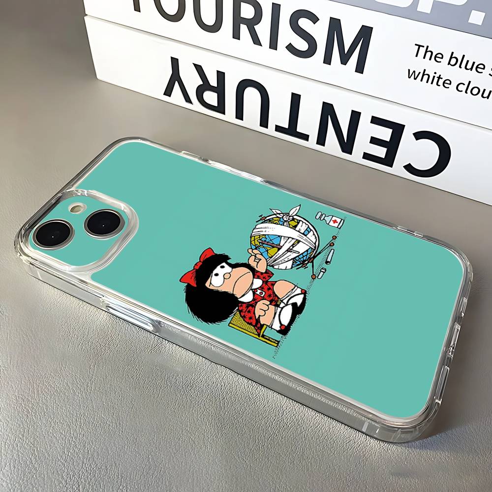 M-Mafalda World Peace Phone Case For iPhone 16,15,14,13,12,11 Pro,Max,Plus,X,XS,XR,SE,Mini Transparent Silicone Soft iPhone13