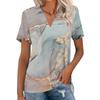 Women's Fashion Short Sleeve T-Shirt Summer V-Neck Lapel Casual Basic Gradient Printed Top
