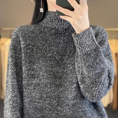 Maglione da donna in cashmere, 100% lana, collo semi-alto, vestibilità ampia, perfetto per l'autunno e l'inverno.