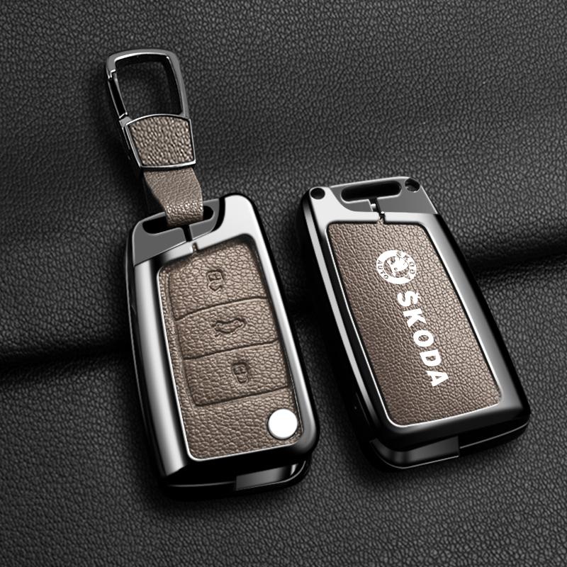 CWWR6 High Quality Leather Car Key Case Cover Shell Bag For Skoda Octavia A5 A7 Fabia Superb Kodiaq Karoq Keychain Auto Accessories
