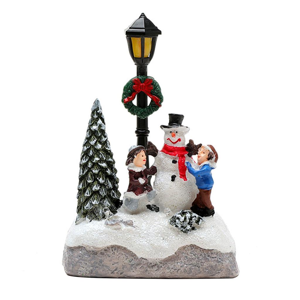 1Pc Glowing Christmas Village Resin Ornament with LED Light Xmas Village Ornament for Xmas Party Festive Decorations