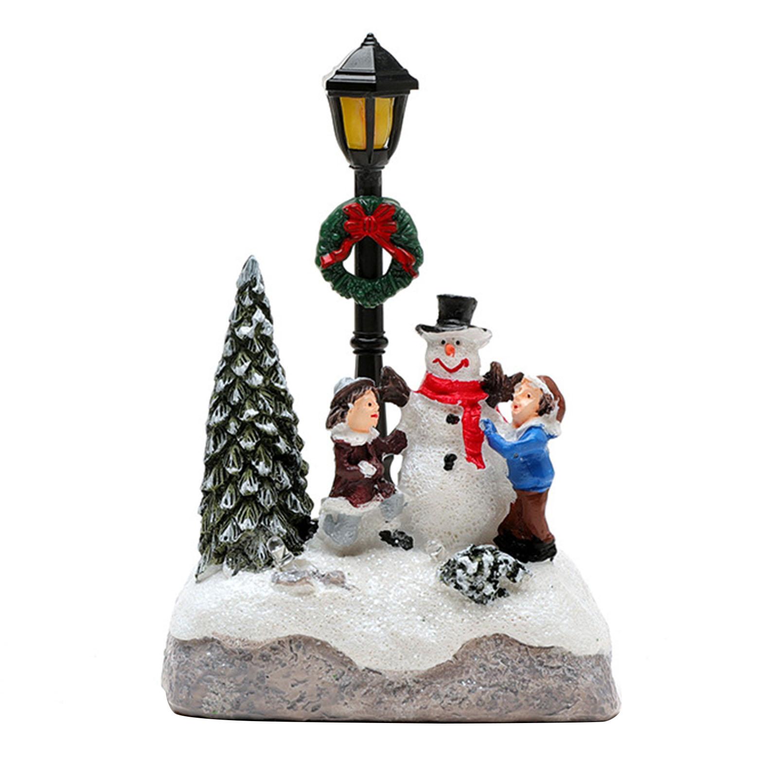 1Pc Glowing Christmas Village Resin Ornament with LED Light Xmas Village Ornament for Xmas Party Festive Decorations