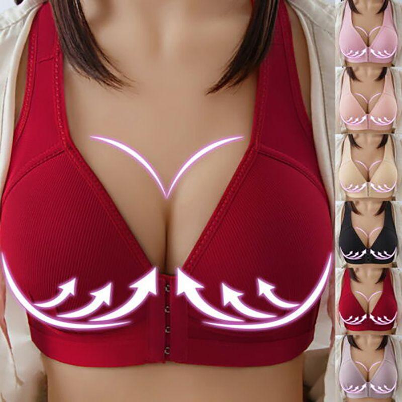 Womens Front Fastening Non-wire Push Up Bra With Soft Lined Deep-v Design For Ultimate Comfort