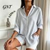 Office Work Tops Women Striped Shirt for Summer Autumn, Button Down Single Loose Fit Shirts Breasted Blouse, Dressy Casual Long Sleeve Collared
