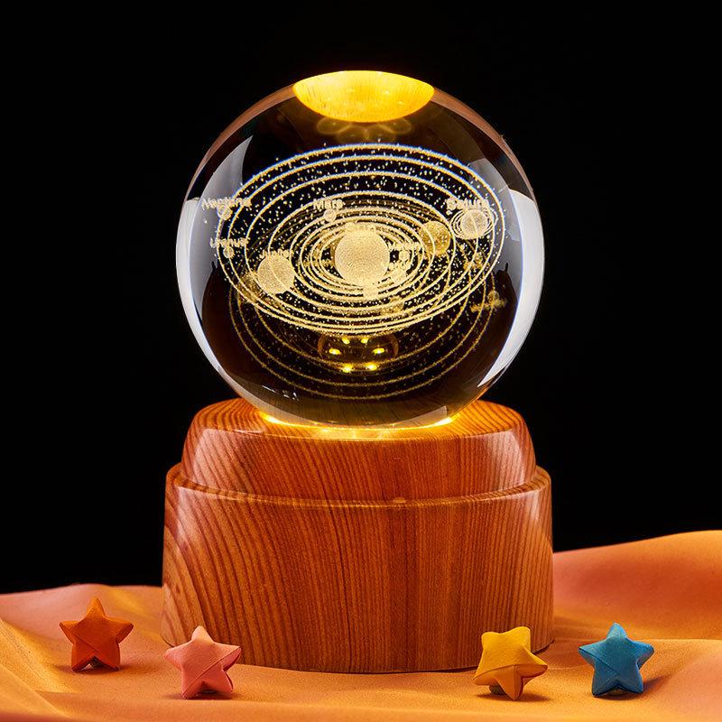Starry Sky Solar System Crystal Night Light - Luminous Glass Ball Ornament for Kids' Birthdays