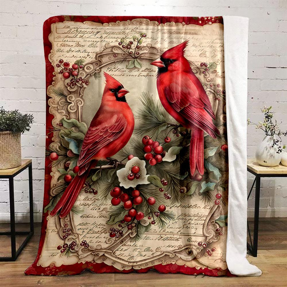 Vintage Christmas Cardinal Bird Print Blanket bedroom Blanket for Livingroom Couch lunch break Soft throw for Friend's festival Gift