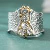Vintage Inlaid White CZ Women's Ring Ethnic Two Color Hand Carving Daily Wear Party Jewelry Anniversary Gift