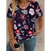 Summer V-neck 3D Retro Flower Printed Top Fashionable Casual Short Sleeved Women's T-shirts