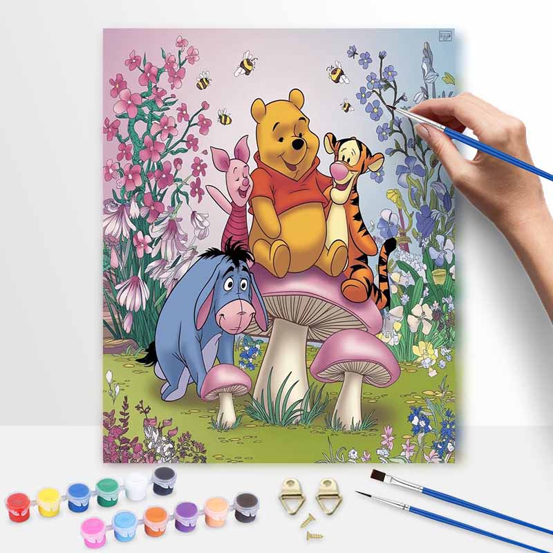 Disney Winnie The Pooh Oil Painting Kit Home Bedroom Wall Decor Handmade Gift Art Crafts Paint By Numbers Canvas Wall Hanging Decor Set