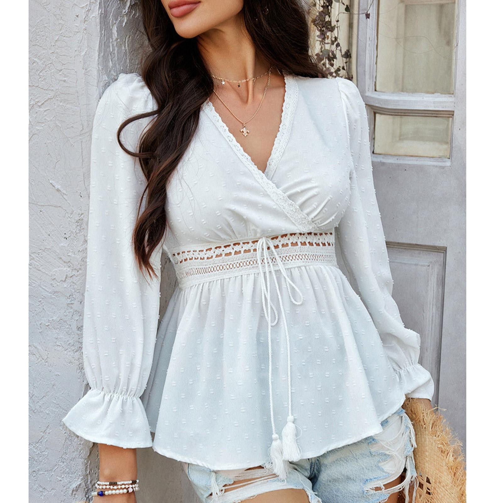 

Женская свободная повседневная однотонная рубашка с круглым вырезом и талией, футболка, футболка S белый