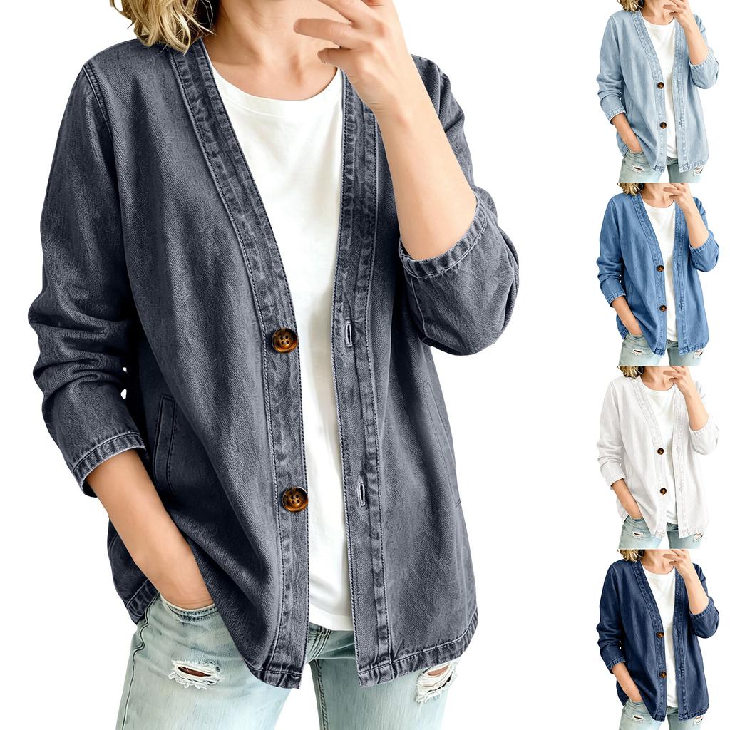 Women’s Casual Denim Cardigan Jacket Long Sleeve Button Front Relaxed Fit Lightweight Outerwear for Everyday Wear
