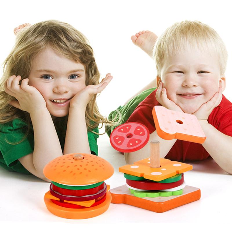 DIY Pretend Play Toy Simulation Hamburger Sandwich Shape Color Pairing Food Classic Play House Early Education For Children