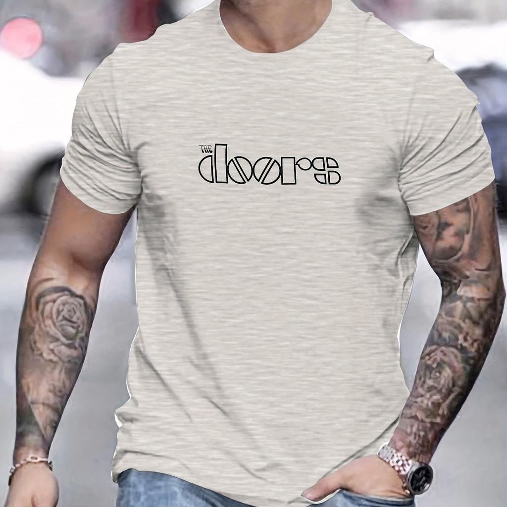 Men's Summer 100% Pure Cotton Fashionable Casual Loose Size THE Doors Printed Sports Round Neck Short Sleeved T-shirt Top Shirt