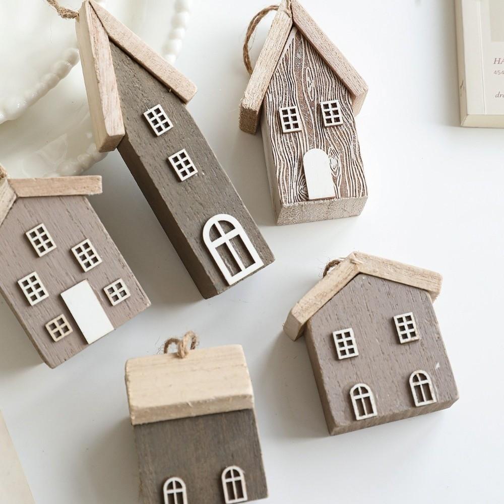 Creative Wooden Christmas House Pendant Village Pendant DIY Log House Ornament Solid Wood Christmas House New Year Decor