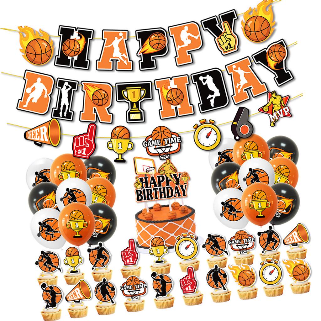 Basketball Theme Party Decorations With Banners Balloons And Cake Toppers For Sports Celebration And Kids Birthday Event