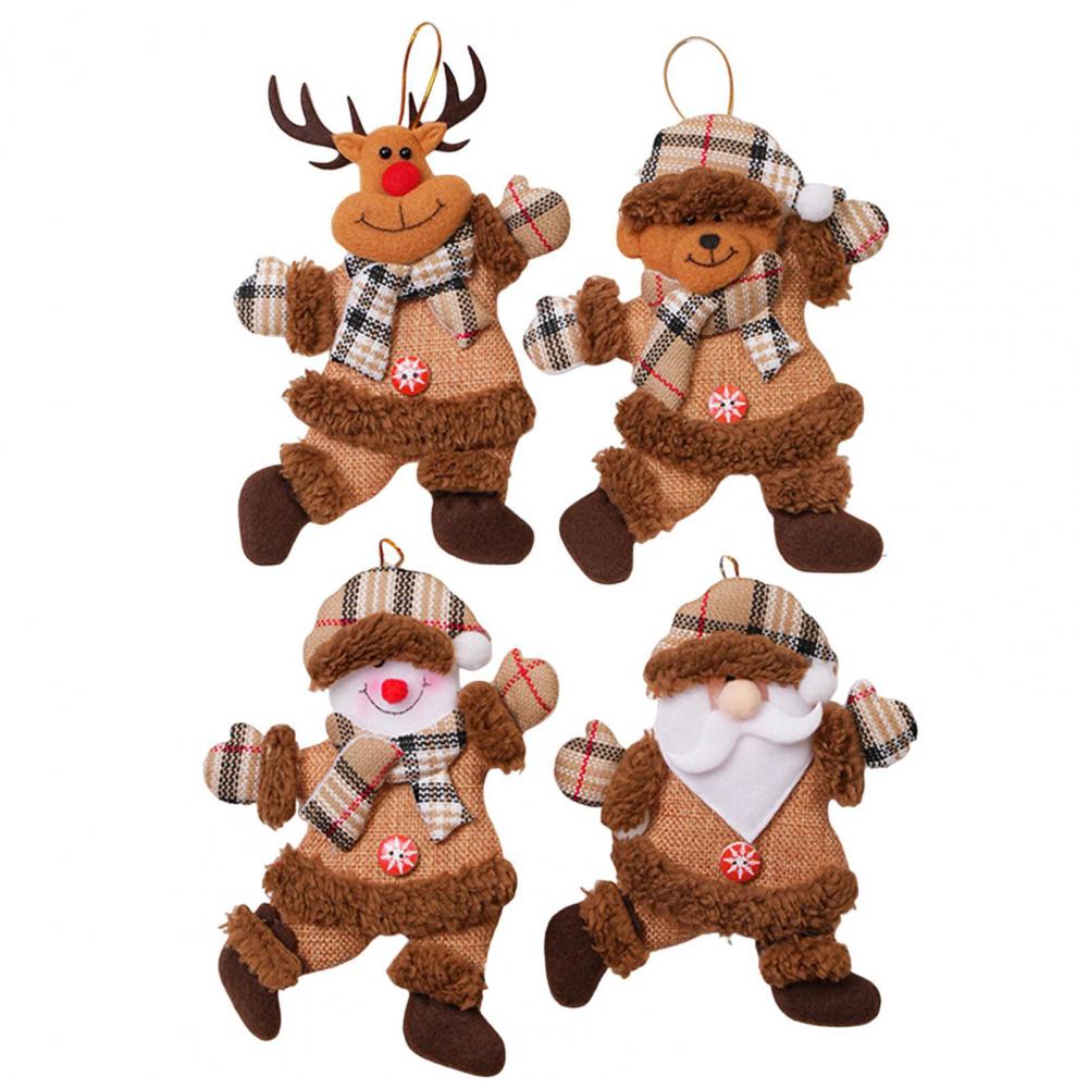 Elk Christmas Pendant Cute Christmas Decorations Festive Plush Christmas Ornaments Snowman Santa Elk Bear Doll for Tree XXL хаки
