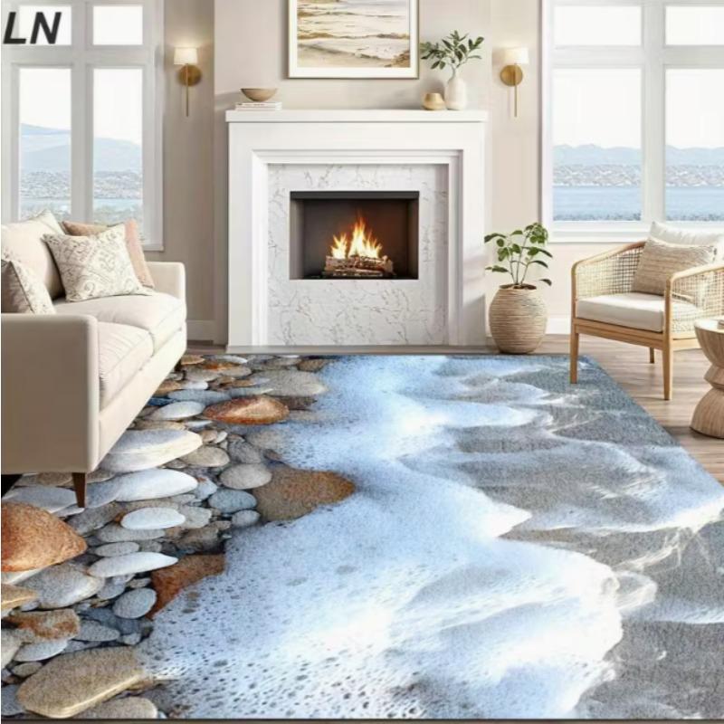 Abstract 3D Landscape Art Mat Soft with Realistic Cave and Ocean Suitable for Living Room Kitchen Bedroom Living Room Carpet