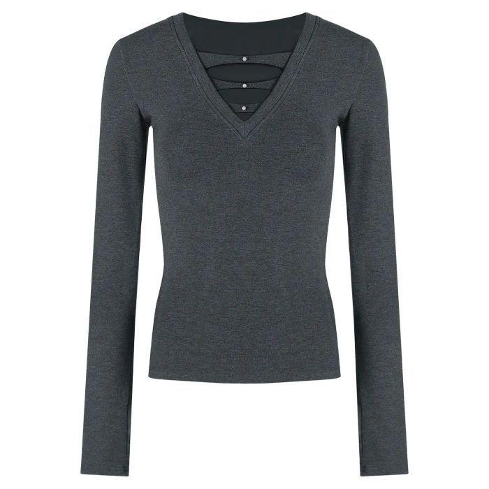 

Brushed Pure Desire Deep V-Neck Slim Fit Women s Long Sleeve Top - Autumn/Winter Sexy Base Layer Small серый