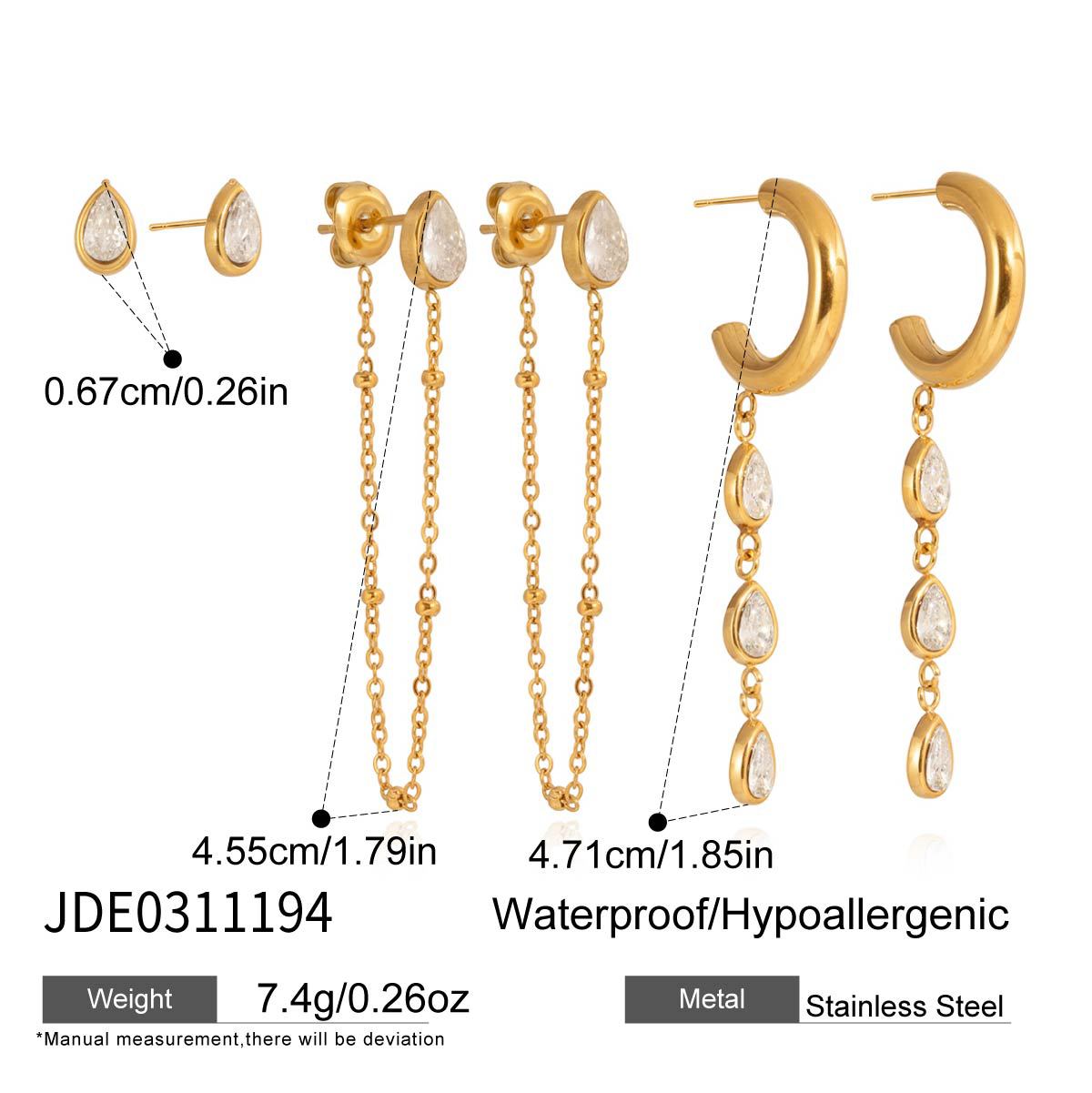 Stainless Steel Water Drop Zircon Tassel Earrings Women Luxury Design Elegant Ear Jewelry