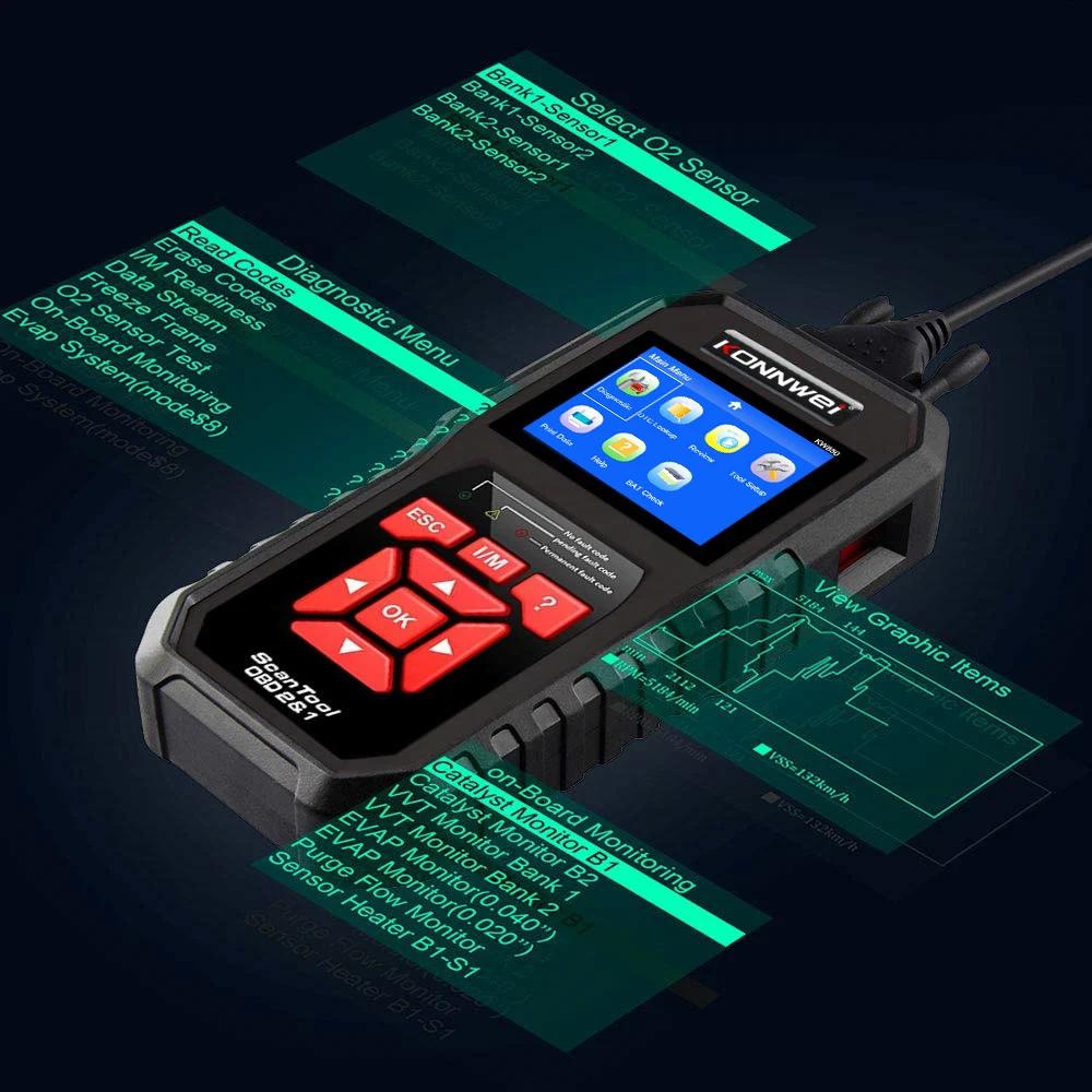 KONNWEI KW850 OBD2 Car Diagnostic Scanner Tools OBD 2 Ferramenta de diagnóstico Verificar motor automotivo Scanner de carro Leitor de código