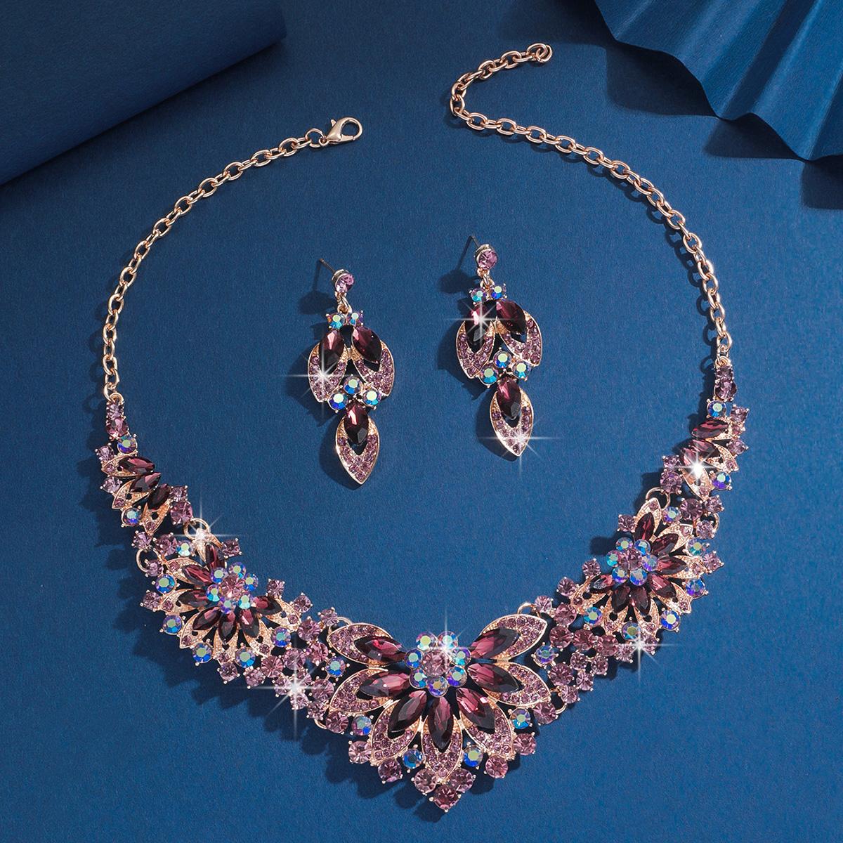 

3 шт. Женский модный роскошный набор с цветами, ожерелье и серьги с цирконами, для свадебного сезона, подходит для свадебных вечеринок и фестивальных подарков