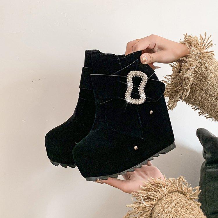 2024 Shoes for Women Ankle Women's Boots Platform Rome Boots Women Crystal Buckle Round Toe Side Zip High Wedges Shoes Female